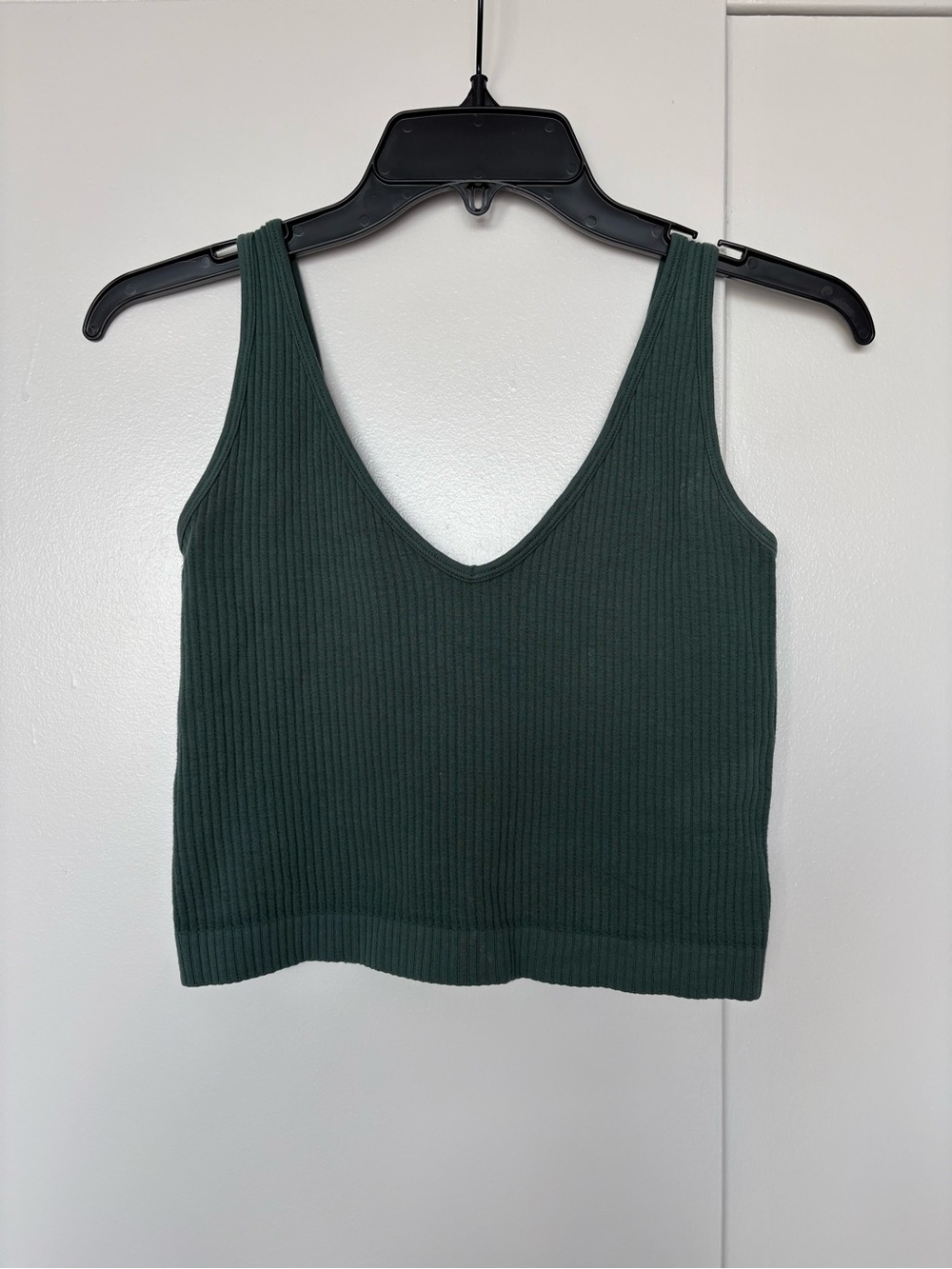 Free People Ribbed V-Neck Cropped Tank - Forest Green